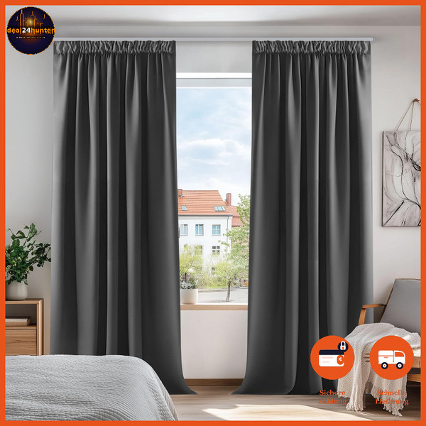VorhäNge Blickdicht Dunkelgrau Thermovorhang 245X140 Cm 2Er Set Schlafzimmer-image