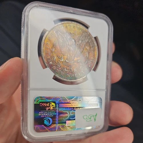 1885 O Morgan Silver Dollar $1 MS62 NGC Rainbow Color 🌈 Toned Coin 