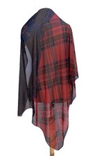 Vintage Red Navy Plaid Sheer Scarf Lightweight Tartan Pattern Wrap A8