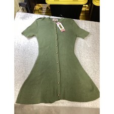 French Connection Womens Olive Green Ribbed Button Front Sweater Dress Small NEW