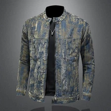 Luxury Men Casual Digital Camouflage Denim Jacket Washed Trendy Trucker Coat