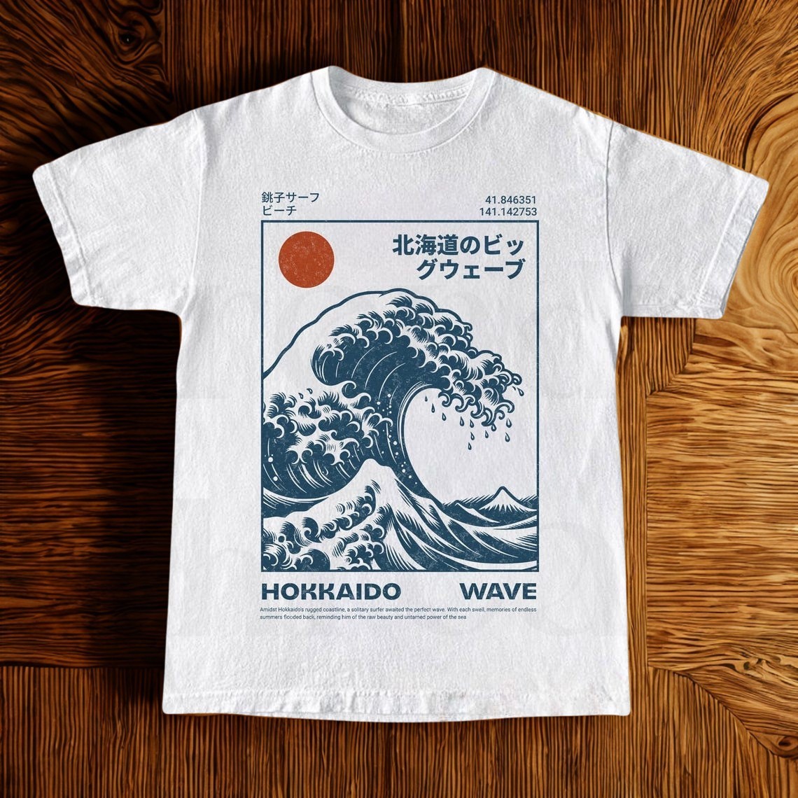 Hokkaido Great Wave T-Shirt Vintage Japanese Kanagawa Surf Retro Graphic Tee