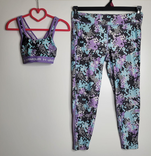 Under Armour Girls Youth Sports Bra Leggings Set Camo Purple YSM YLG