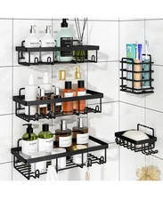 5-Pack Stainless Steel Shower Caddy Set–No Drill Adhesive Bathroom Organizer