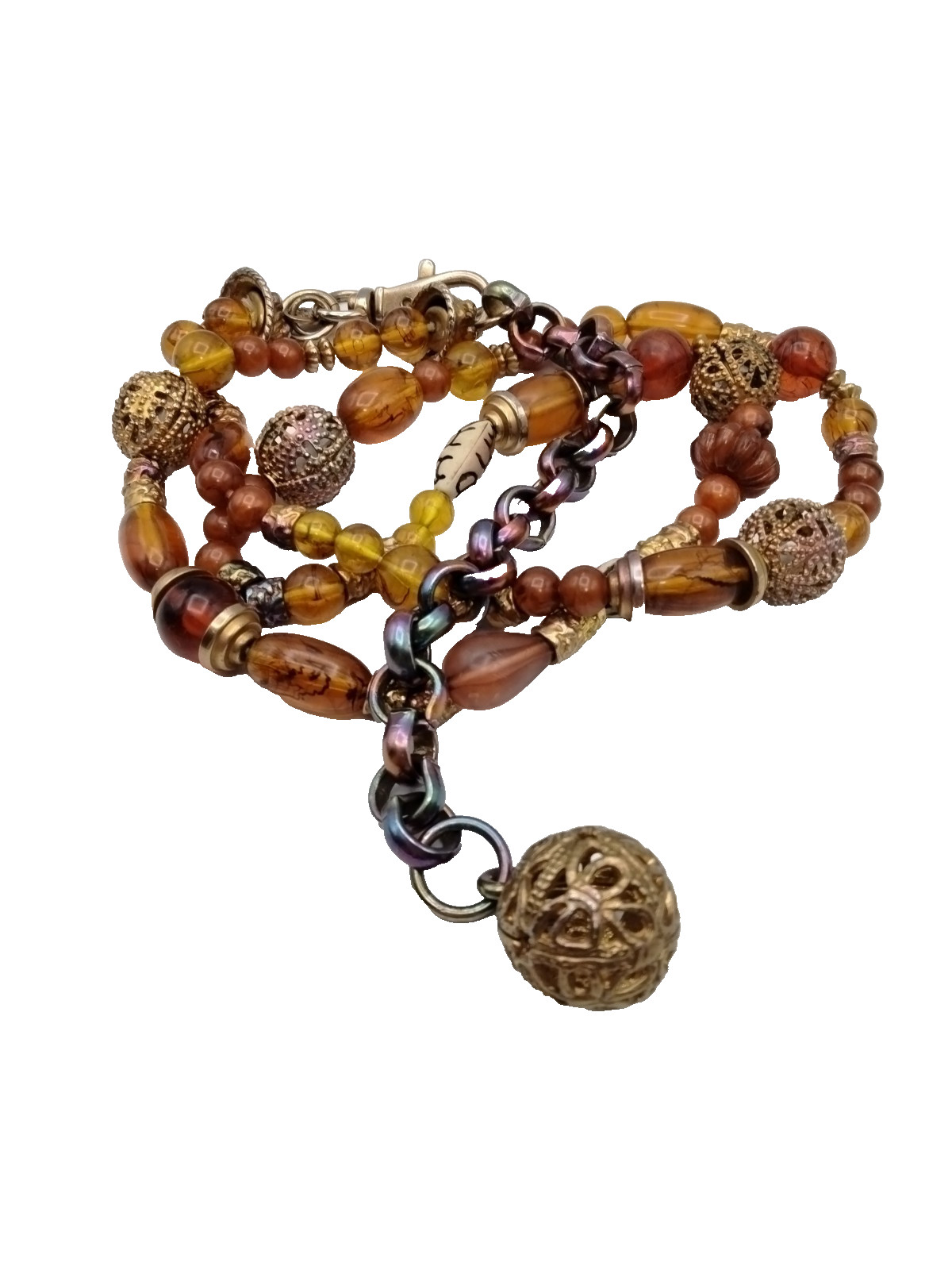 Express Beaded Statement Necklace Orange Amber Go… - image 12