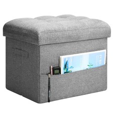 Storage Ottoman Foot Rest, Folding Linen Foot Stool with Thicker Foam Padded ...