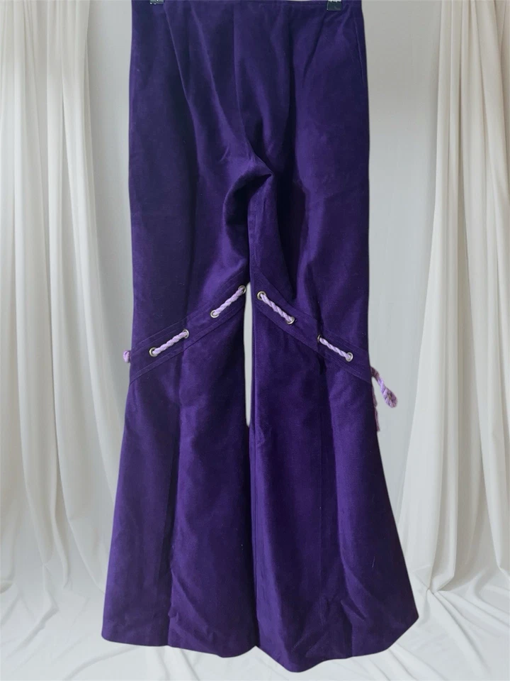 Women’s Sz Small 1970s Bellbottom Pants Hippie Boho  Purple Velour/velvet Unique - Image 2 of 4