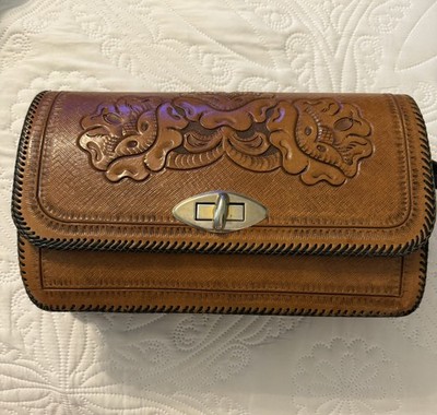 Vintage Brown Tooled Leather Floral Embossed Bag s-l400.jpg main image 4