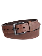 Men's Casual Brown Leather Work Belt with Roller Buckle 