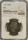 1911 S Barber Silver Half Dollar NGC G6 Better Date Barber