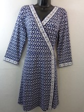 Talbots Dress Women's L Blue White Kimono Style 3/4 Sleeve V Neck