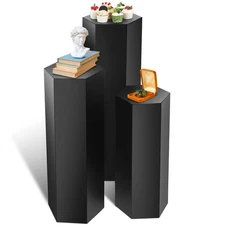 3 Pcs Matte Black Pedestal Stands for Display, Metal Hexagonal Pedestal Stand...