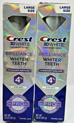 2 Crest 3D White Brilliance 4% Hydrogen Perpxide Ultra White Toothpaste