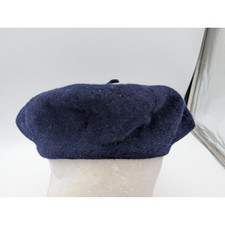 Navy Blue Wool Beret Classic French Style Stalk Top Solid Felted Hat