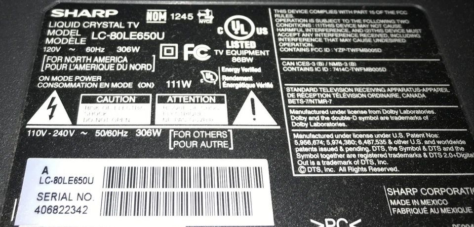 Sharp 80" LC-80LE650U AQUOS Full HD Smart LED TV, Wi-Fi & Integrated Br Webowser - Image 2 of 2