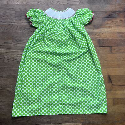 LOLLY Wolly Doodle Smocked Christmas Tree Green Polka Dot Girls
