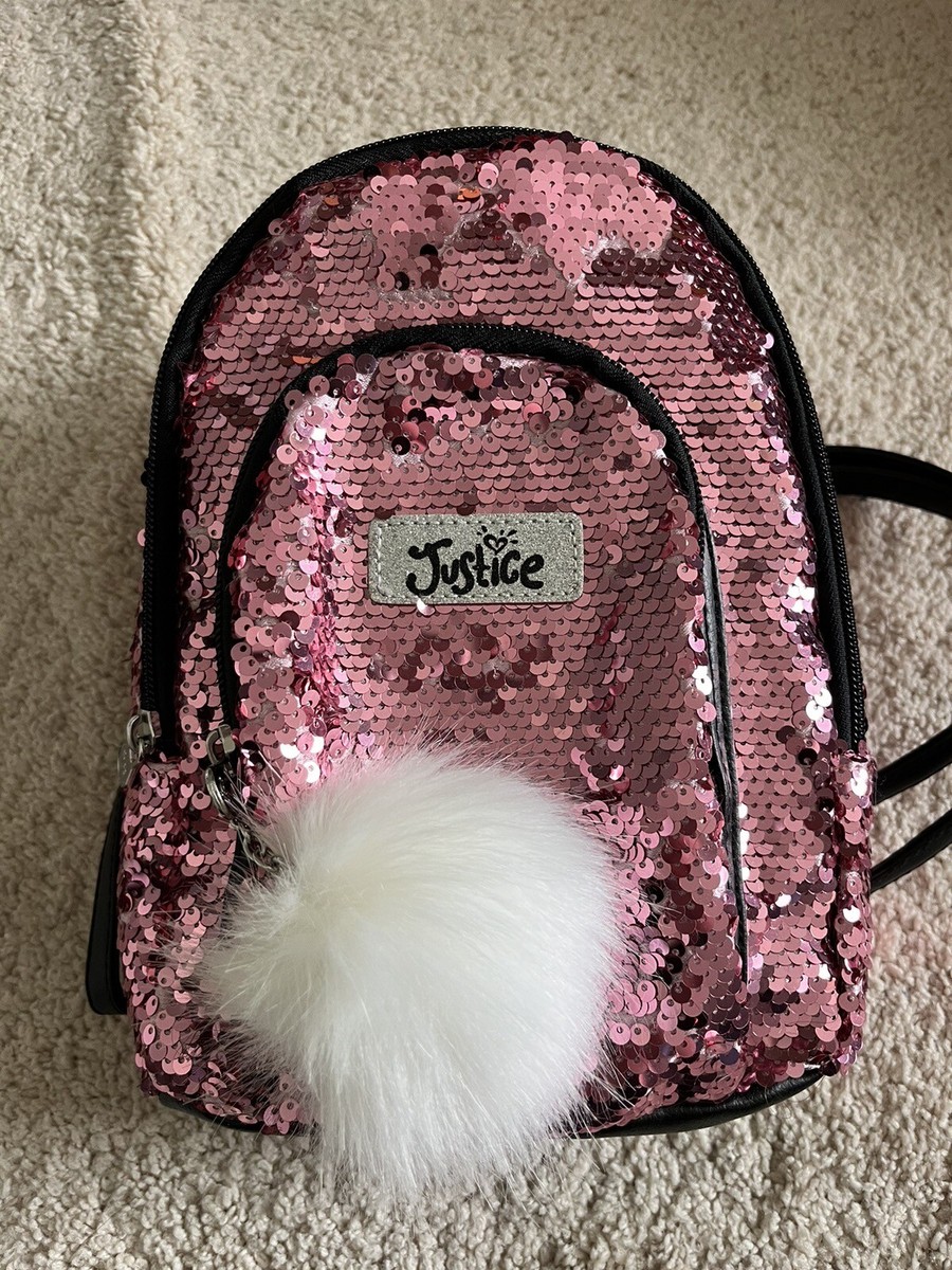 NWT Justice sparkly pink sequin mini backpack
