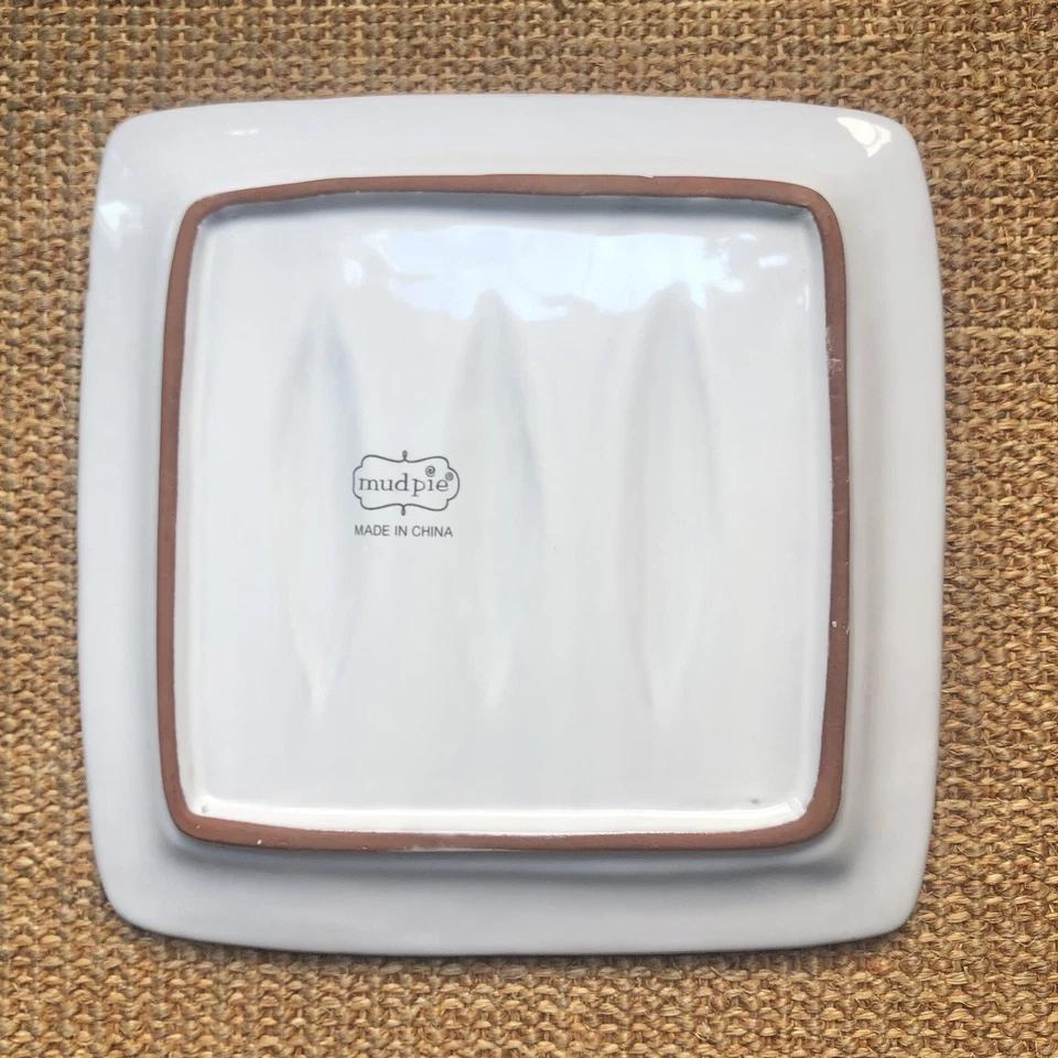 Mud Pie White Terracotta Clay Square Dish Plate 8" Raised 3D Fish Coastal Decor - Image 2 of 4