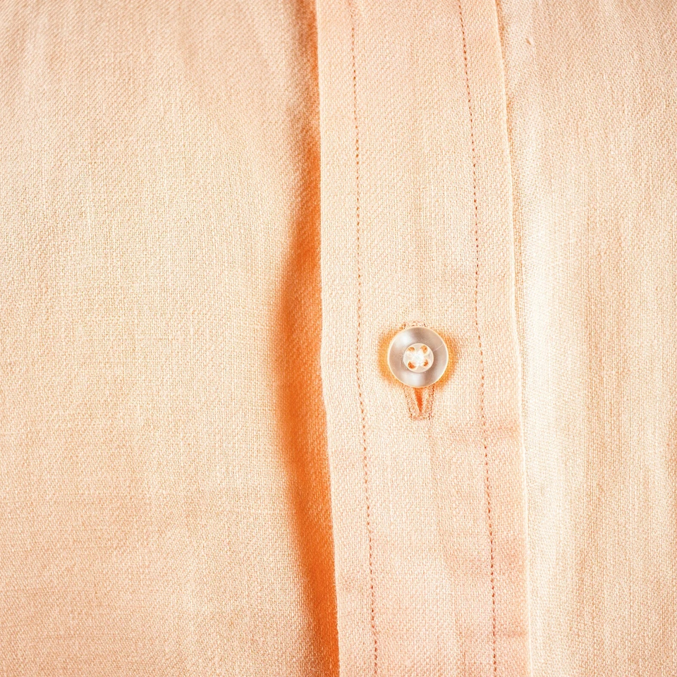 NEIMAN MARCUS New Orange Peach Solid Linen Men Short Sleeve Shirt Size XL - Image 3 of 4