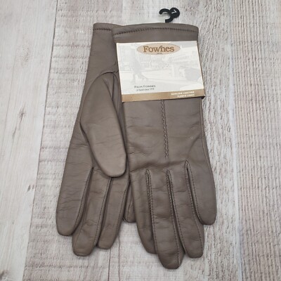 New Vintage Fownes (Size 7) Taupe Genuine Leather Fleece Lined Womens Gloves NOS
