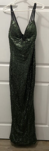 Sleeveless Green Sequin Prom Dress with Black Shee