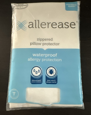Allerease NEW Standard Zippered Pillow Protector Waterproof Allergy Protection
