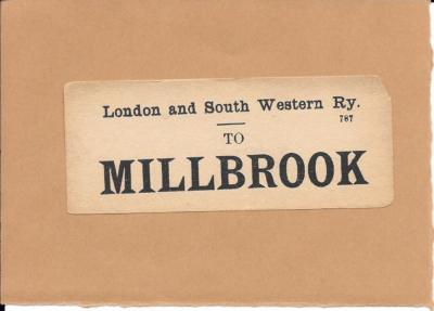 L&SWR - EISENBAHN GEPÄCKETIKETT - MILLBROOK - LONDON & SOUTH WEST
