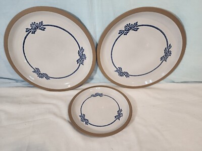 Midwinter  Stoneware Blue Print 2 Dinner Plates/ 1 Salad Plate, Japan NICE!