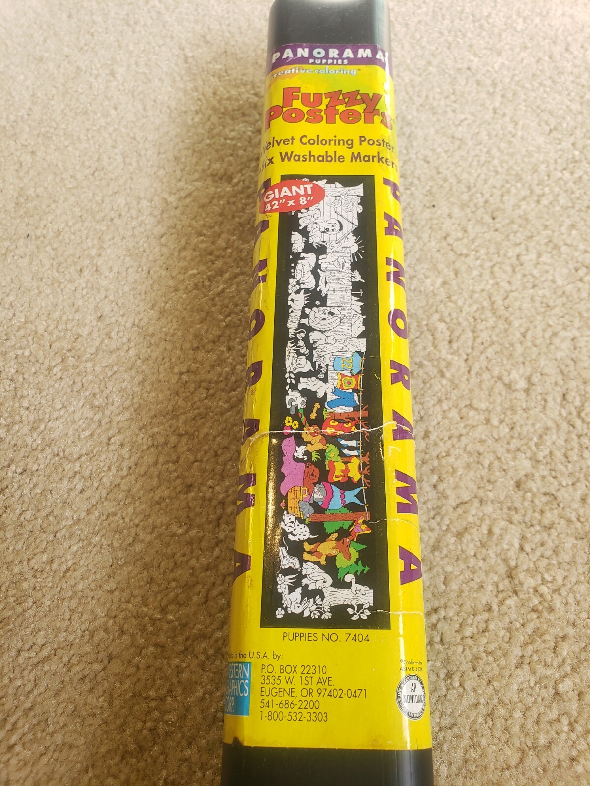 New Vintage Velvet Fuzzy Poster Kit PUPPIES Panorama 6 Washable Markers USA 42x8