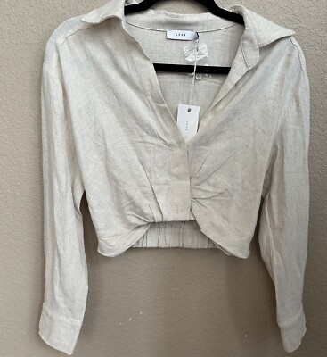 NEW Lush twist front long sleeve v neck pullover oatmeal S Crop Top
