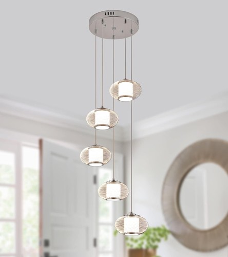 Oracle 5 Light Chrome 40W Modern Integrated LED Pendant Light Chandelier Q&S - Picture 7 of 15