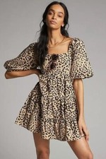 FAITHFULL THE BRAND Shamari Animal Print ERYN Puff Sleeve Cotton Mini Dress 6