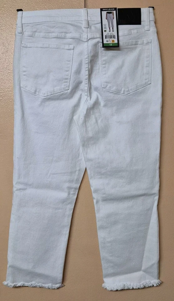 DKNY Rivington Jeans White Cropped Raw Edge Hem Size 12 - Image 2 of 4