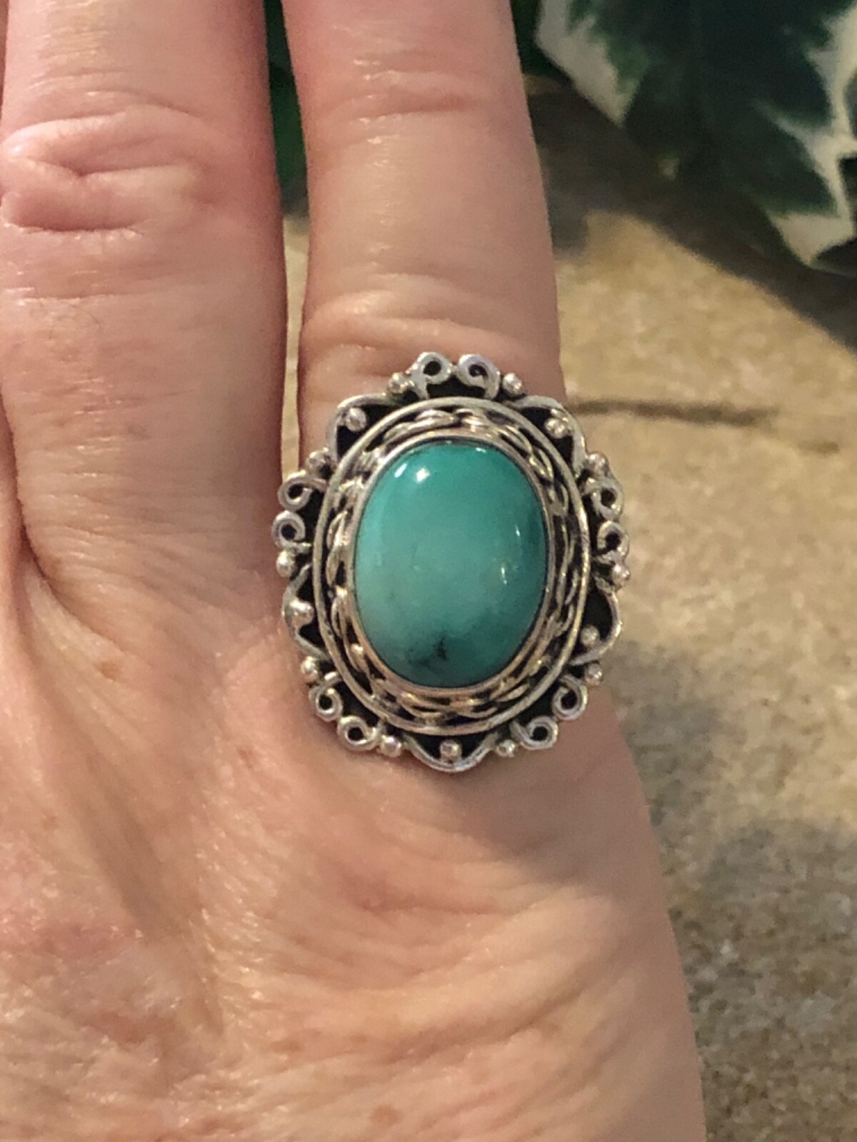 STERLING SILVER Large Turquoise Scroll Ring 15.6 … - image 12