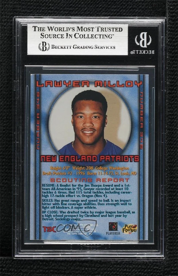 BAS 1996 Topps Stadium Club Lawyer Milloy #346 BGS Authentic Auto Rookie RC - Image 2 of 2
