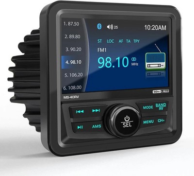Marine Grade Bluetooth Radio Receiver - Boat Gauge Stereo Multimedia Player - 4.