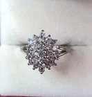Vintage Sterling Silver 925 CZ Diamond Floral Cluster Ring Size 7.25