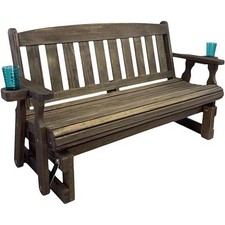 Porch Glider Bench 4ft Heavy Duty Dark Walnut Cupholders USA Made