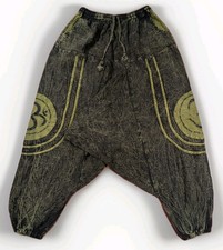 Vintage Kharmic Chameleon Harem Pants Black Green Acid Wash Festival Boho