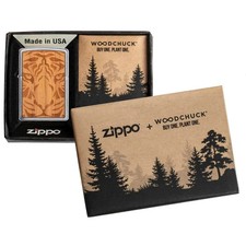 GENUINE Zippo Lighter WOODCHUCK TIGER FACE Cherry Wood Brushed Chrome NEW
