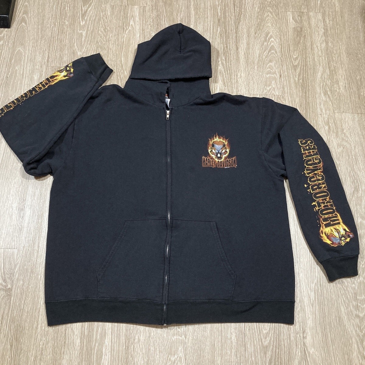 Harley Sweater 2XL 00s Y2k Flame Davidson Biker Motorcycle Chopper