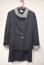 Vintage Emily Skirt Jacket Suit 2pc Lined Black Leopard Print Collar Cuffs Sz 10