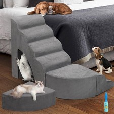 Dog Stairs for High Beds up to 32" H, 6 Step Pet Ramp with Machine Washable C