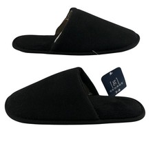 NEW George Mens 7-8 Slippers Black Scuff Textured House Shoes Cozy Loungewear