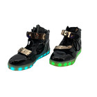 High Top LED Light Up Shoes Black Gold Sneakers Glow Sole Unisex Size 39