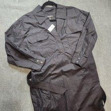 Banana Republic Maxi Shirt Dress Womens Medium Black Side Slit Utilty Pockets