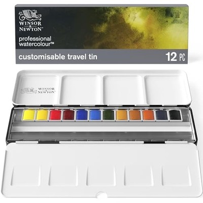 Winsor & Newton Professional Watercolor 12 Half Pan Metal Travel Box 18809548