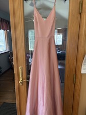 David's Bridal DB Studio Satin Maxi Dress Gown Pink Blush  Cross Back Sz 2