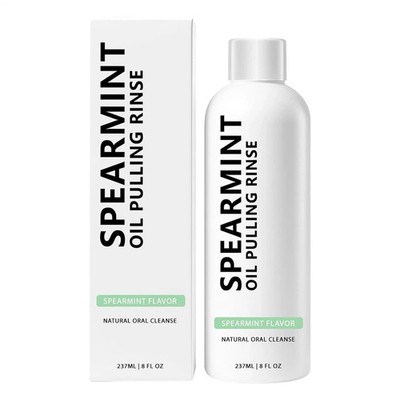 Spearmint White Oil Pulling Rinse Cold-Pressed Coconut Mouthwash Teeth Whitening