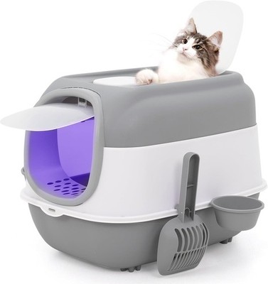 Katzentoilette mit Schaufel & 3 Näpfen - UV-Sterilisation - leicht zu reinigen - grau